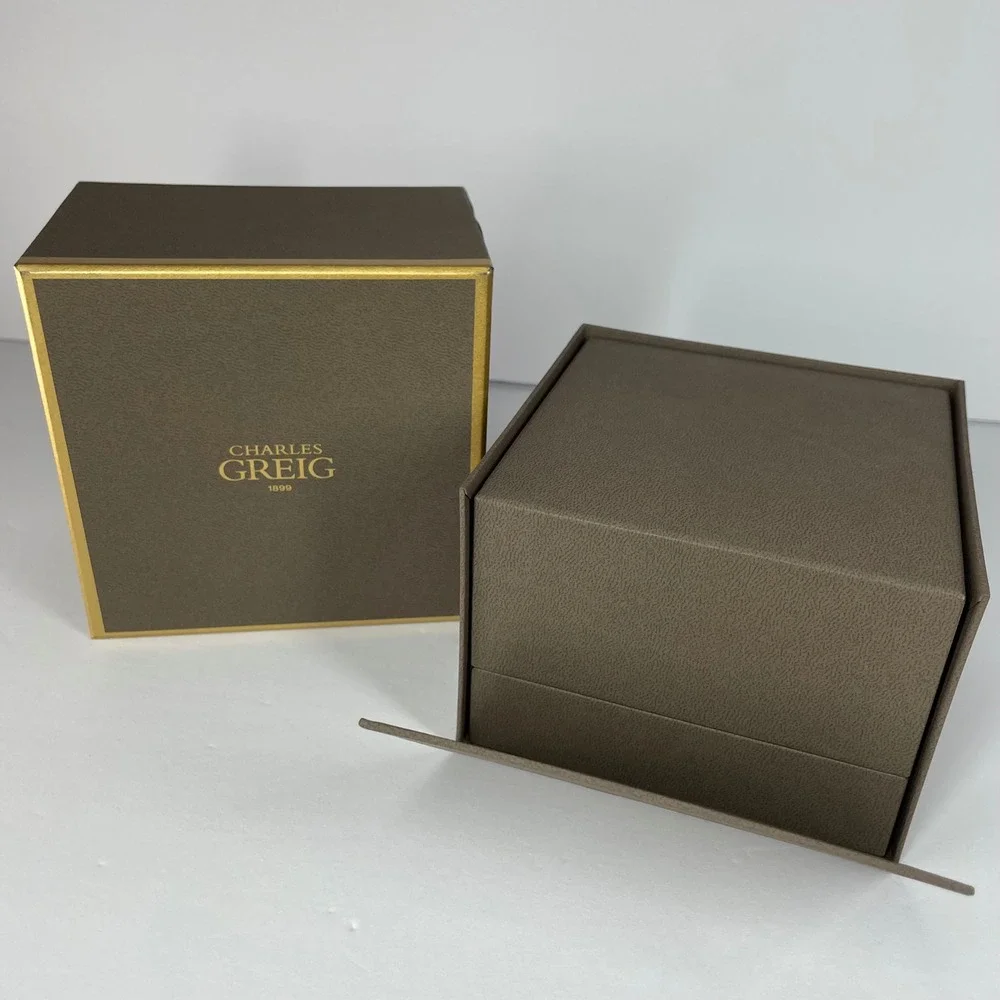 Charles Greig 1899 Luxury Jewelry Watch Presentation Box Set Brown Gold Trim